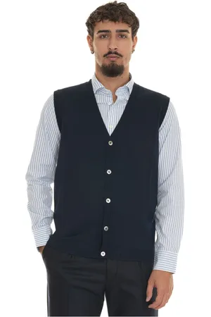 hindustrie Swetry, Mężczyzna, Niebieski, 3XL, Wełniany Sweter Bez Rękawów z Guzikami z Nacre