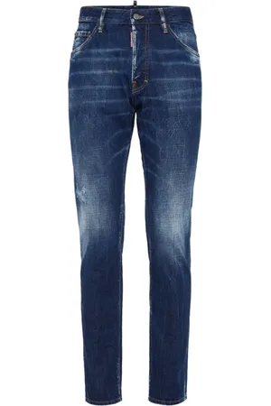 Dsquared2 Jeansy, Mężczyzna, Niebieski, L, Denim, Granatowe dżinsy denim z efektem wąsów