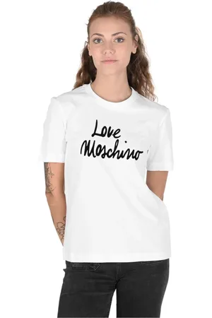 Moschino Koszulki, Kobieta, Biały, L, Bawełna, Biała bawełniana koszulka z intarsją
