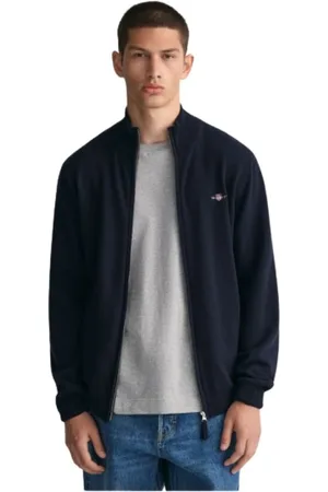 GANT Bluzy, Mężczyzna, Niebieski, M, Wełna, Wełniana Kamizelka na Zamek