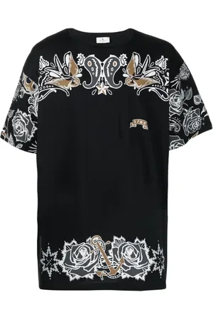 Etro Koszulki, Mężczyzna, Czarny, M, Bawełna, Koszulka T-Shirt z Dżerseju z Nadrukiem Tatuażu