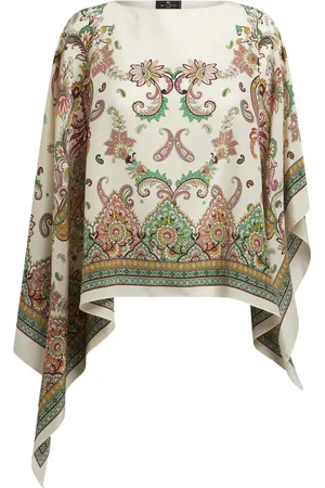Etro Kurtki, Kobieta, Wielobarwność, ONE SIZE, Białe jedwabne poncho w kwiatowy wzór paisley