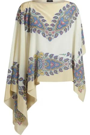 Etro Kurtki, Kobieta, Wielobarwność, ONE SIZE, Białe jedwabne poncho we wzór paisley