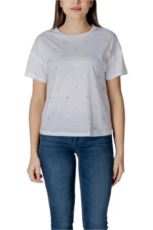 Liu Jo Koszulki, Kobieta, Biały, M, Bawełna, Bawełniany T-shirt z Krótkim Rękawem i Okrągłym Dekoltem