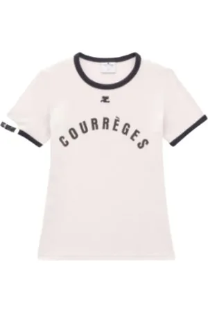 Courrèges Koszulki, Kobieta, Biały, S, Bawełna, Beżowy modny top na ramiączkach