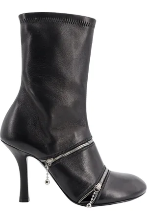 Burberry Buty, Kobieta, Czarny, 38 EU, Skóra, Skórzane botki na obcasie z zamkiem z przodu