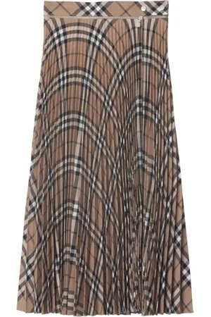 Burberry Spódnice, Kobieta, Wielobarwność, 2XS, Wełna, Spódnica wełniana w kratę z plisami