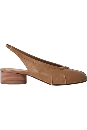 Maison Margiela Buty, Kobieta, Beżowy, 36 EU, Skóra, Skórzane czółenka Slingback z kokardą