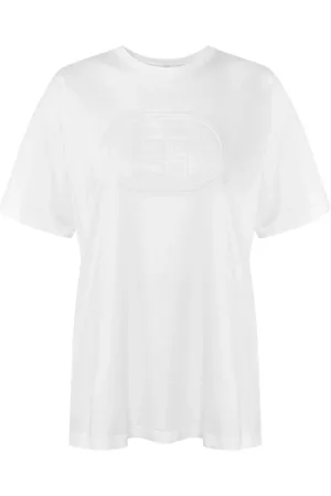 Elisabetta Franchi Koszulki, Kobieta, Biały, M, Bluza Jersey z Wytłaczanym Logo