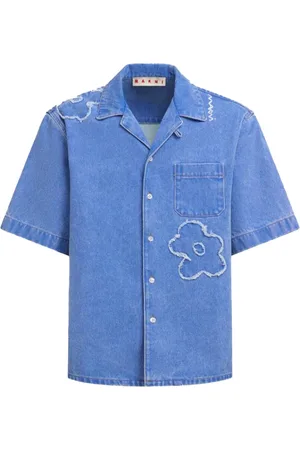Marni Koszule, Mężczyzna, Niebieski, M, Denim, Jasnoniebieska koszula bowlingowa z denimu