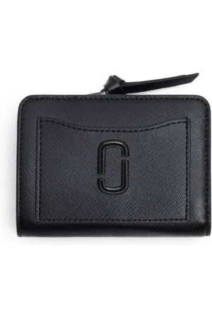Marc Jacobs Akcesoria, Kobieta, Czarny, ONE SIZE, Skóra, Czarny skórzany portfel z plakietką z logo
