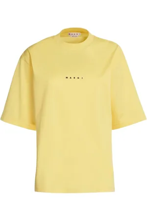 Marni Koszulki, Kobieta, Żółty, S, Bawełna, Bawełniany T-shirt z nadrukiem logo