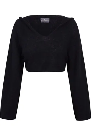 Cortana Swetry, Kobieta, Czarny, ONE SIZE, Kaszmir, Czarna dzianinowa bluza z kapturem