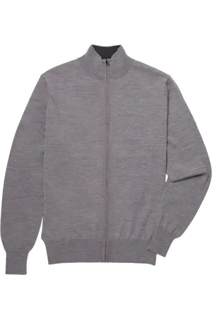 Brooks Brothers Swetry, Mężczyzna, Szary, M, Wełna, Wełniany kardigan zapinany na zamek z merynosów