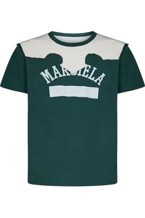 Maison Margiela Koszulki, Mężczyzna, Zielony, M, Bawełna, Zielony bawełniany T-shirt z efektem podwójnej warstwy i karczkiem Décortiqué
