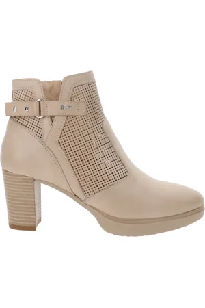 Nero Giardini Buty, Kobieta, Beżowy, 36 EU, Skóra, Skórzane botki z metalowymi detalami
