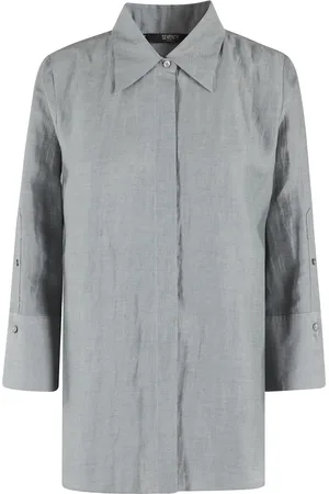 SEVENTY BY SERGIO TEGON Bluzki, Kobieta, Zielony, XS, Len, Zielona Koszula Lniana Styl Zmechacony