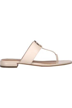 Emporio Armani Buty, Kobieta, Beżowy, 37 1/2 EU, Skóra, Skórzane japonki z metalową plakietką