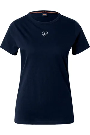 HUGO BOSS Koszulki, Kobieta, Niebieski, S, Koszulka z Haftowanym Logo Niebieska