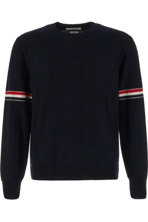 Thom Browne Swetry, Mężczyzna, Niebieski, S, Wełna, Sweter z okrągłym dekoltem