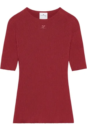 Courrèges Swetry, Kobieta, Czerwony, S, Bawełna, Sweter z dzianiny prążkowanej z naszywką logo