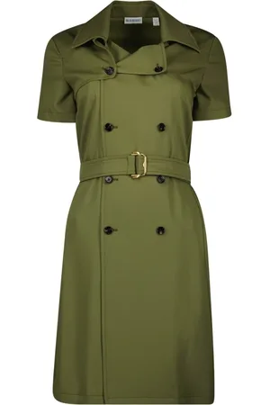 Burberry Sukienki, Kobieta, Zielony, XS, Wełna, Zielony płaszcz typu trencz o średniej długości