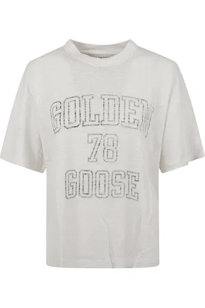 Golden Goose Koszulki, Kobieta, Beżowy, M, Journey Boxy T-shirt Light Linen Jersey