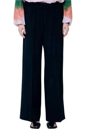 DRIES VAN NOTEN Spodnie, Kobieta, Czarny, S, Wełna, Wełniane spodnie z krepy ze sznurkiem