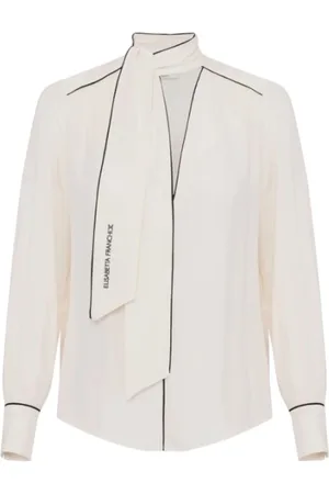 Elisabetta Franchi Bluzki, Kobieta, Biały, L, Georgette Shirt with Logo Detail