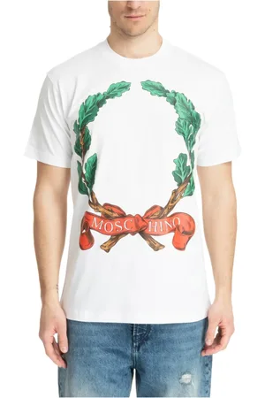 Moschino Koszulki, Mężczyzna, Biały, L, Koronny Logo Wzorzysty T-shirt