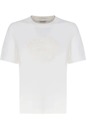 Burberry Koszulki, Kobieta, Biały, M, Bawełna, Bawełniany T-shirt z Okrągłym Dekoltem