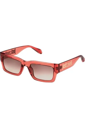 Roberto Cavalli Akcesoria, Kobieta, Czerwony, ONE SIZE, Okulary przeciwsłoneczne w kształcie prostokąta z odważnym wzorem na zausznikach