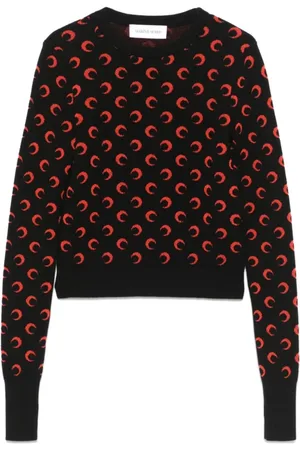 Marine Serre Swetry, Kobieta, Czarny, S, Wełna, Sweter Moon Jacquard