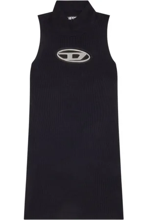 Diesel Sukienki, Kobieta, Czarny, M, Dopasowana Mini Sukienka z Wysokim Dekoltem