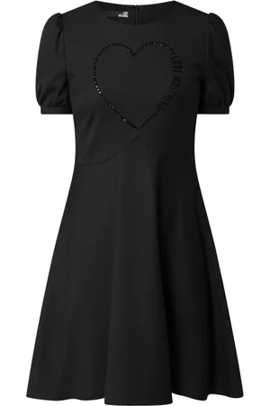 Moschino Sukienki, Kobieta, Czarny, L, Poliester, Czarna sukienka z poliestru z aplikacją z dżetów