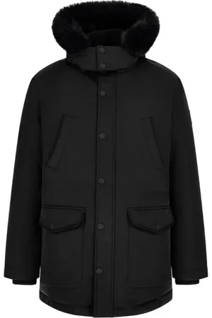 Guess Płaszcze, Mężczyzna, Czarny, L, Poliester, Czarna Parka Tekstylna