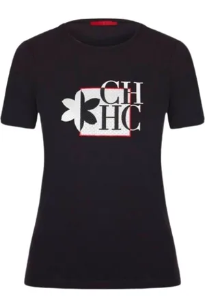 Carolina Herrera Koszulki, Kobieta, Czarny, S, Bawełna, T-shirt z fakturowanym jaśminem