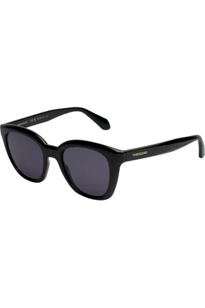 Salvatore Ferragamo Akcesoria, Kobieta, Czarny, ONE SIZE, Okrągłe okulary przeciwsłoneczne z acetatem dla kobiet
