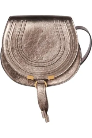 Chloé Torebki, Kobieta, Szary, ONE SIZE, Skóra, Metaliczna skórzana torebka typu saddle z frędzlem