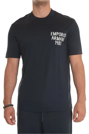 Emporio Armani Koszulki, Mężczyzna, Niebieski, M, Bawełna, Koszulka Contrast Logo Tee Light Fabric