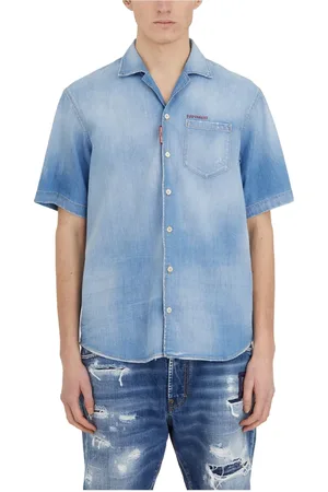 Dsquared2 Koszule, Mężczyzna, Niebieski, M, Denim, Denimowa Koszula Bowlingowa