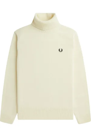 Fred Perry Swetry, Mężczyzna, Beżowy, M, Wełna, Wełniany golf z detalami na rękawach