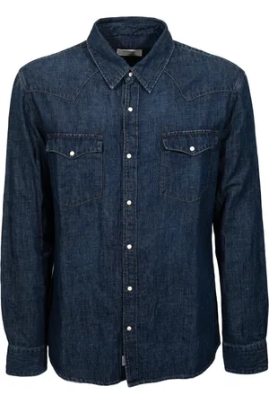 TELA Koszule, Mężczyzna, Niebieski, L, Denim, Ciemny Denimowa Koszula