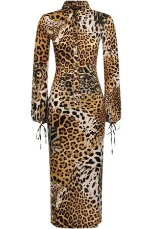 Roberto Cavalli Sukienki, Kobieta, Wielobarwność, S, Sukienka midi w panterkę