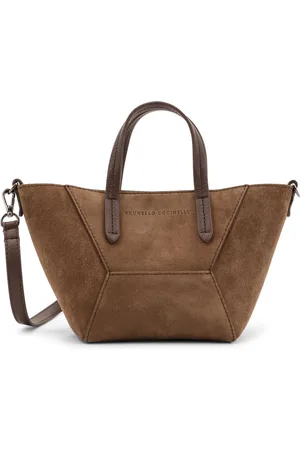 Brunello Cucinelli Torebki, Kobieta, brązowy, ONE SIZE, Zamsz, Suede Torba na ramię z detalami Monili