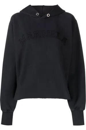 Maison Margiela Bluzy, Kobieta, Czarny, M, Bawełna, Bawełniana bluza z haftowanym logo