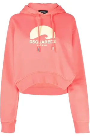 Dsquared2 Bluzy, Kobieta, Różowy, S, Bawełna, Bluza z kapturem i nadrukowanym logo ze sznurkiem