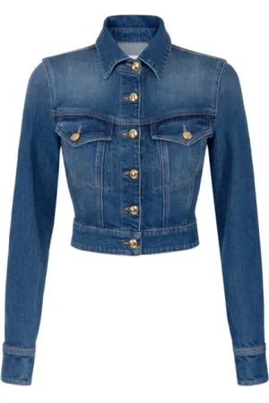 Elisabetta Franchi Kurtki, Kobieta, Niebieski, L, Bawełna, Krótka kurtka jeansowa Slim o wyglądzie vintage