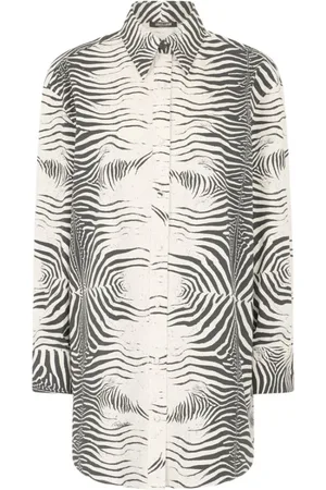 Roberto Cavalli Bluzki, Kobieta, Czarny, S, Zebra Print Długa Koszula Stylowa Moda