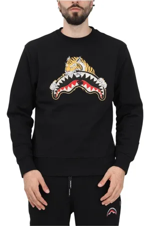 Sprayground Bluzy, Mężczyzna, Czarny, M, Bawełna, Bluza Crewneck z Haftem z Przodu